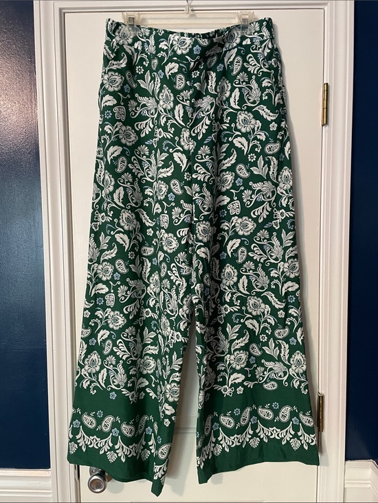 LOFT Pants - Green & White Floral Wide-Leg Pants